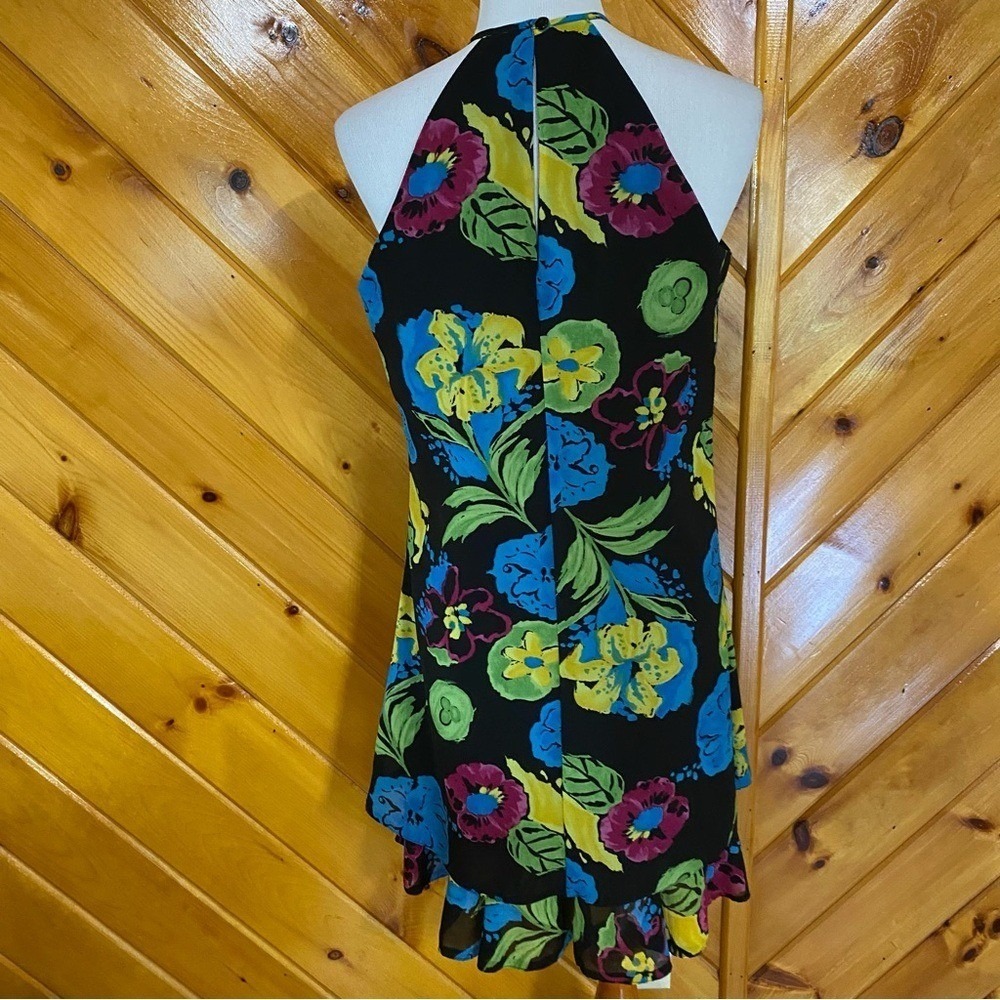 Jack Mulqueen Vintage 90s Floral Halter Neck Dress Flower Print 10 - Picture 6 of 7